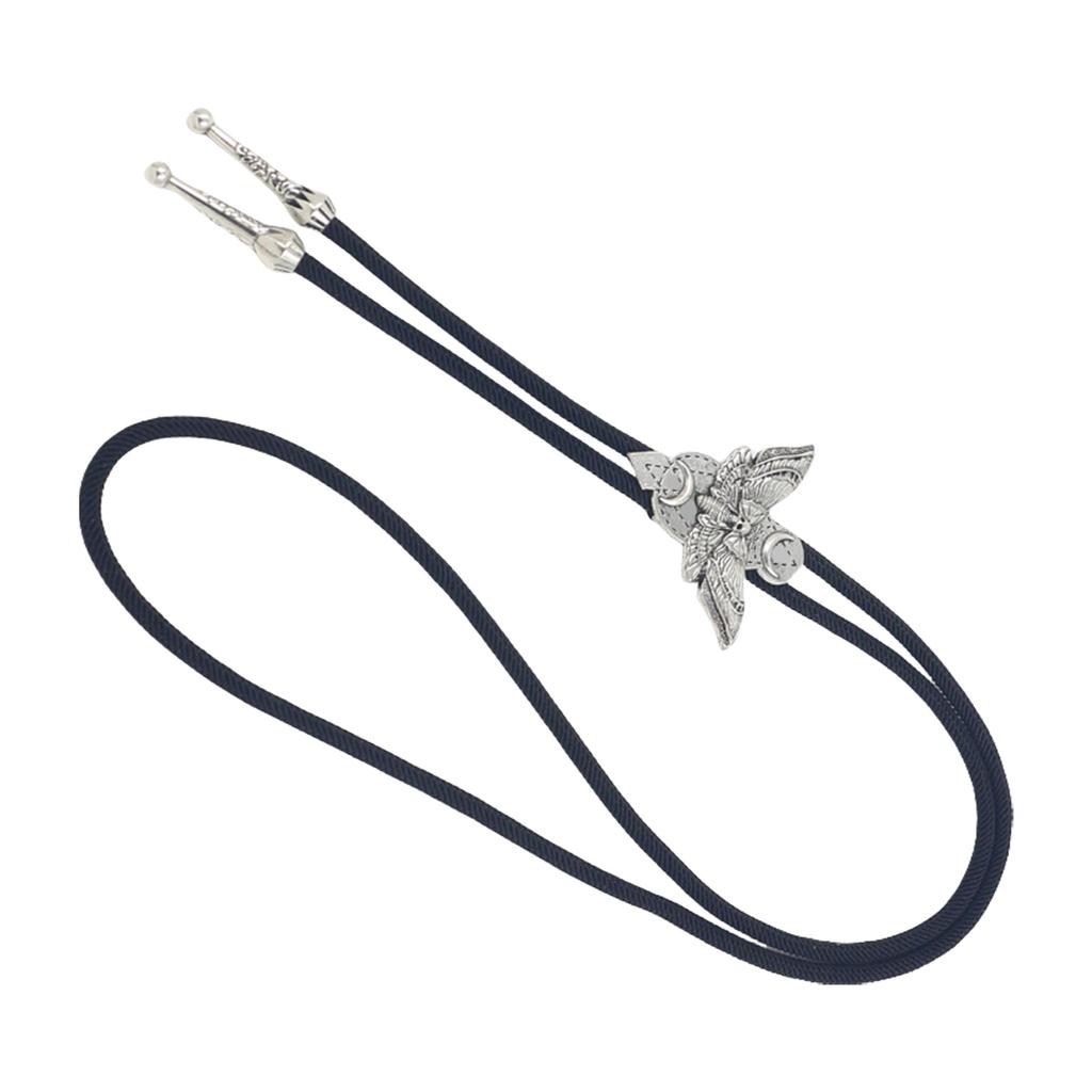 Stylish Western Braided Rope Bolo Tie with Death Skull Moth Motif for Music Festival Punk Adjustable Necktie Necklace