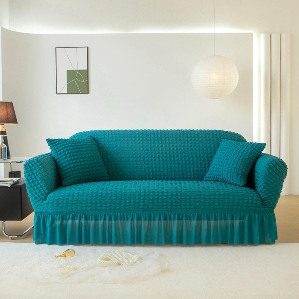 Premium Thick Bubble Gauze Sofa Cover Full Elastic Lace Universal Fit Sofa Protector All Season