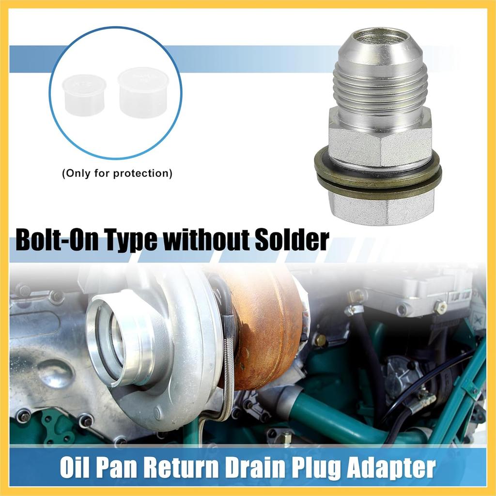 10AN-M18x1.5 Turbo Oil Pan Return Drain Plug Adapter Oil Pan Return Drain Plug Fit W/Bolt Sea O-Ring Rust Resistance Metal Steel Bolt on Type Silver