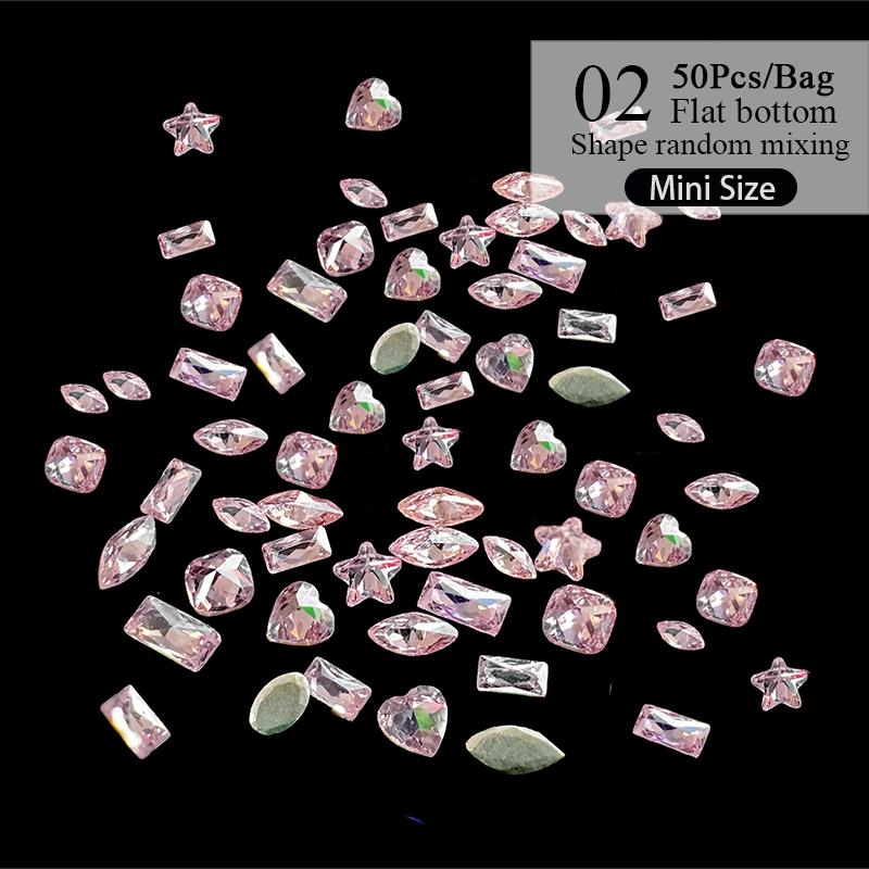50 ks mini kosočtvercové kamínky na nehty s plochým dnem, AB barva, zdobení nehtů, křišťálové drahokamy, oslnivá manikúra, 3D dekorace na nehty