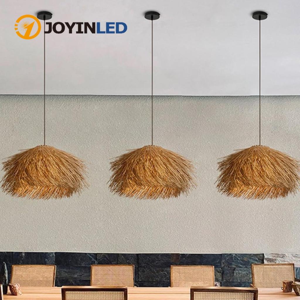 JOYINLED Japanese Retro Rattan Pendant Light, Brown 40/50/60cm Hand-Woven Rattan Chandelier for Dining Room Kitchen Bedroom Lamo