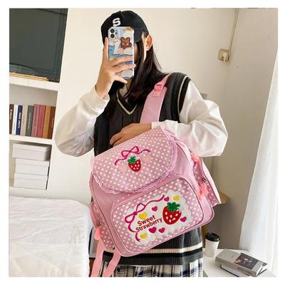 Cartoon Children Backpack Girl Embroidery Pink Strawberry Children's Schoolbag Student Girls