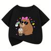 Girls Stylish Hoodie with Capybara Printed T Shirts Kids Childrens Tshirt Boys Girls Summer Spring Casual Top Tee
