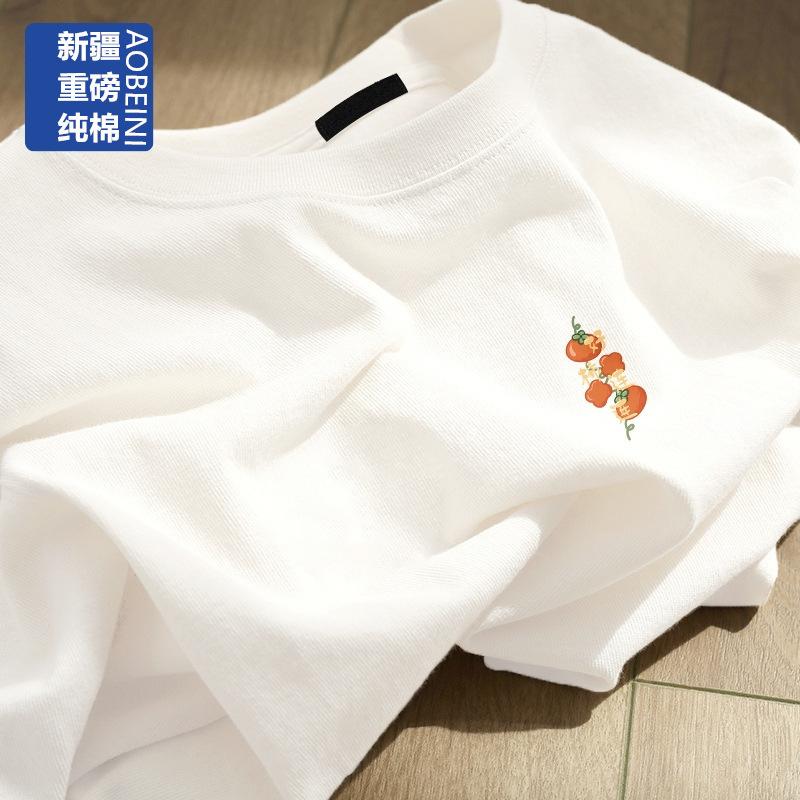 Heavy White Short-sleeved T-shirt Women's New Men's Thin Large-size Cotton Bottom Half-sleeved Top Ins