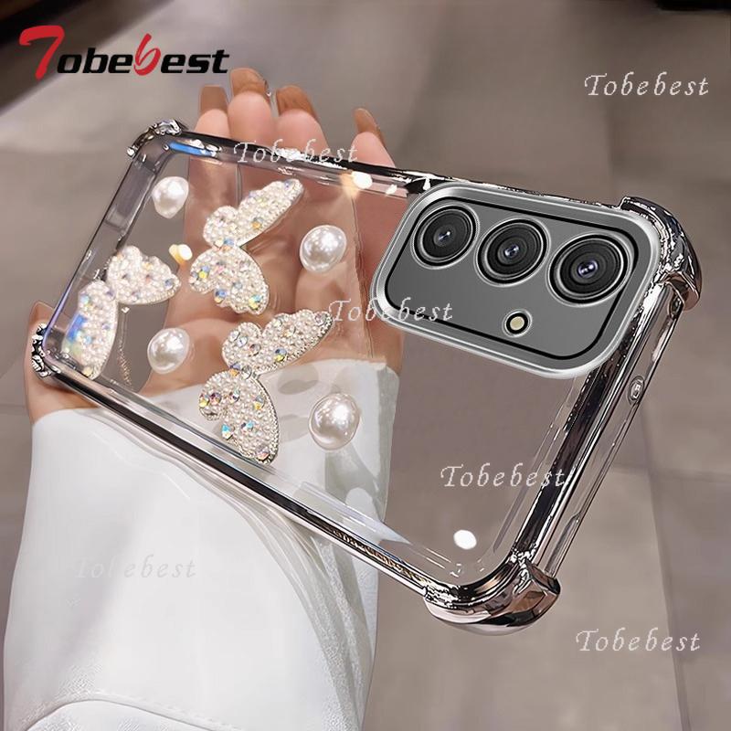 

3D Перламутровая Бабочка Противоударный Чехол с Гальваническим Покрытием для Samsung Galaxy S25 Edge S24 S23 S22 S21 S20 Ultra FE Note 20 10 Plus Galaxy Note10+ серебряный