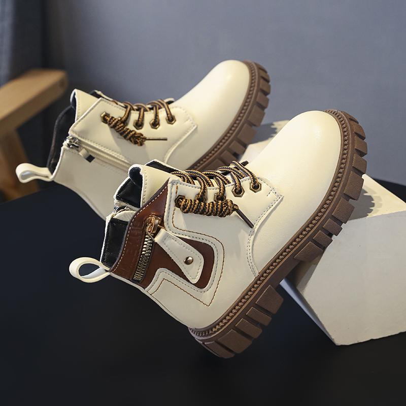 Boy's Winter Boots Fashionable Plush Warm and Casual High Top Cotton Boots Mid-Top Boots Fashion Black Boots