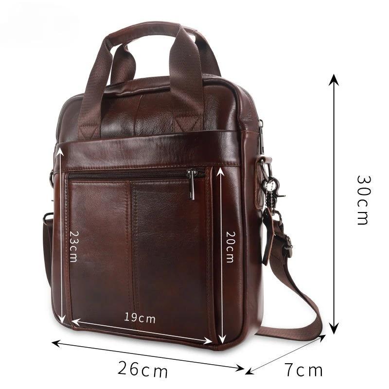 New men's handbag, 100% genuine leather shoulder crossbody bag vertical briefcase business trip messenger bag for 13.3-inch iPad