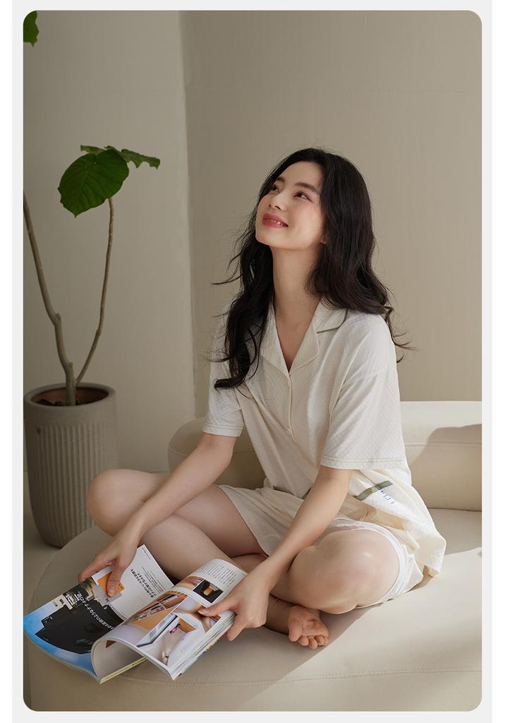 Xuan Liang Sleepwear Women's Summer Pure Cotton Short Sleeved Shorts New Casual Simple White Large Home Furnishing Set