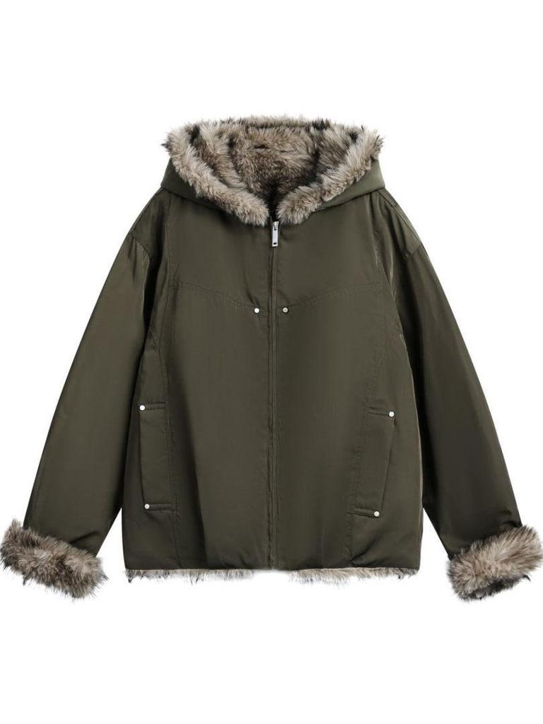 Unisex American Retro Fur Collar Thickened Winter Workwear Jacket