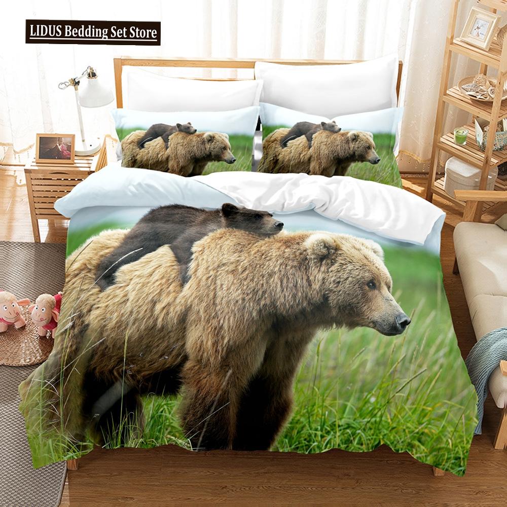 3D Gedrucktes Niedliches Bären-Bettbezug-Set mit Kissenbezug Eisbär Bettwäsche-Sets Bettdeckenbezug Wildtiere Bett-Set Queen-Size