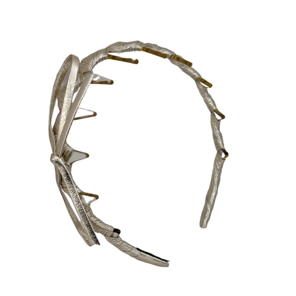 

U-образная повязка на голову с бантом, нескользящая, из ПУ кожи, повязка для волос с милой волной, для макияжа золотой