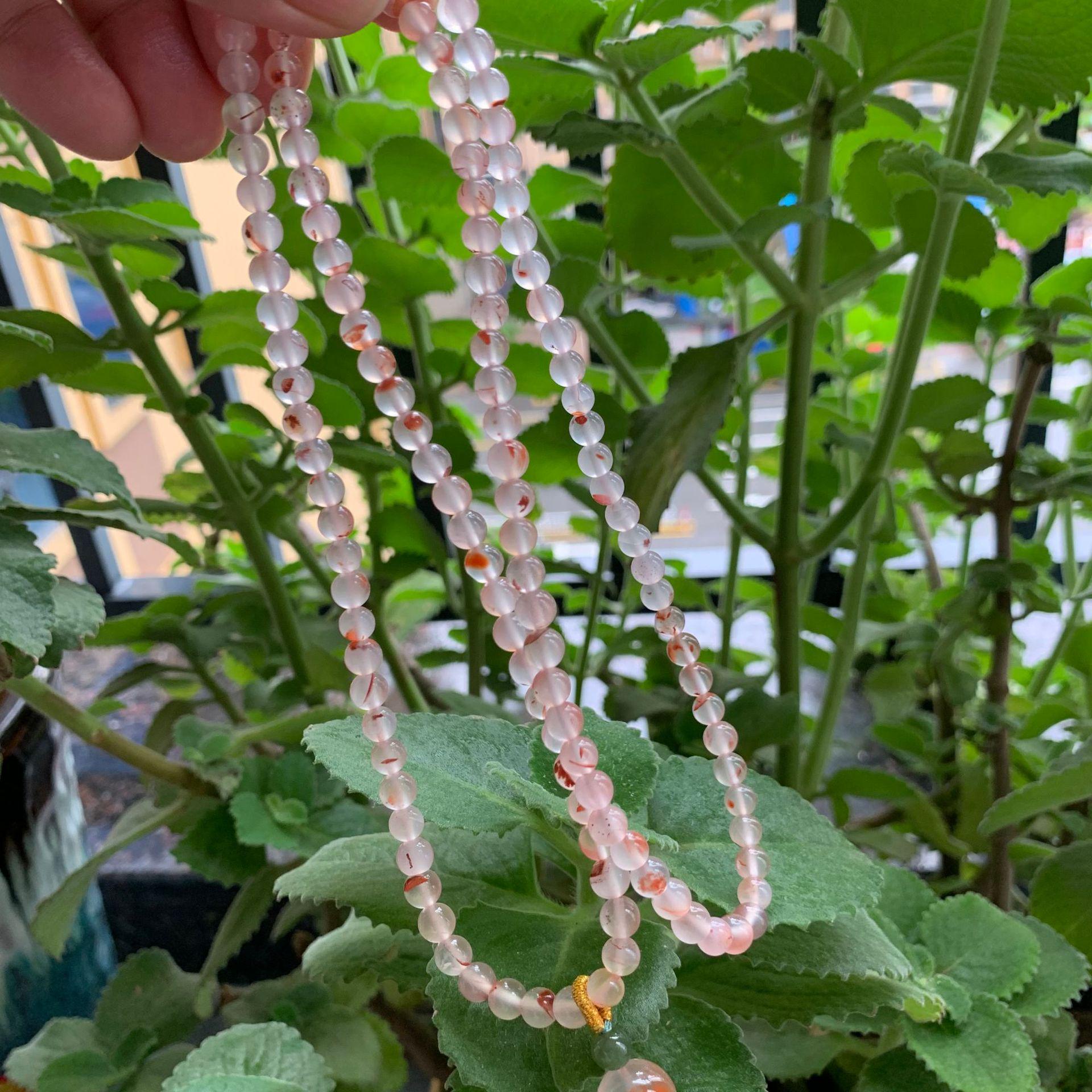 South Red Sichuan 5.5mm Ice-Clear Buddhist Beads Bracelet with Floating Flowers and Red Flecks