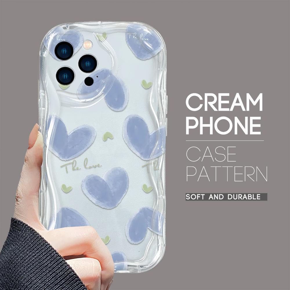 For iPhone 16 15 14 13 12 Samsung S24 S23 S22 A06 A13 A14 A15 A16 A55 Redmi Note 13 12 Love Hear Pattern Soft TPU Shockproof Wave Edge Phone Case