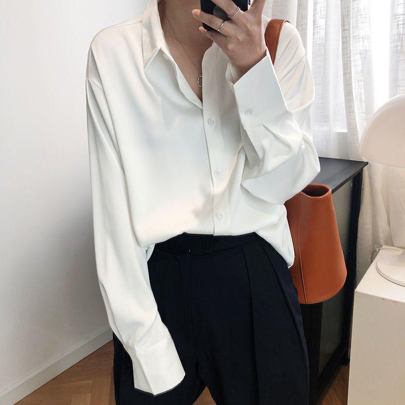 Unisex Korean Style Long Sleeve Solid Color Shirt – Lightweight and Fashionable for Spring & Autumn
