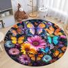 Dense Floral Butterfly Round Soft Non-Slip Art Rug Bohemian Living Room Minimalist Decor Rug