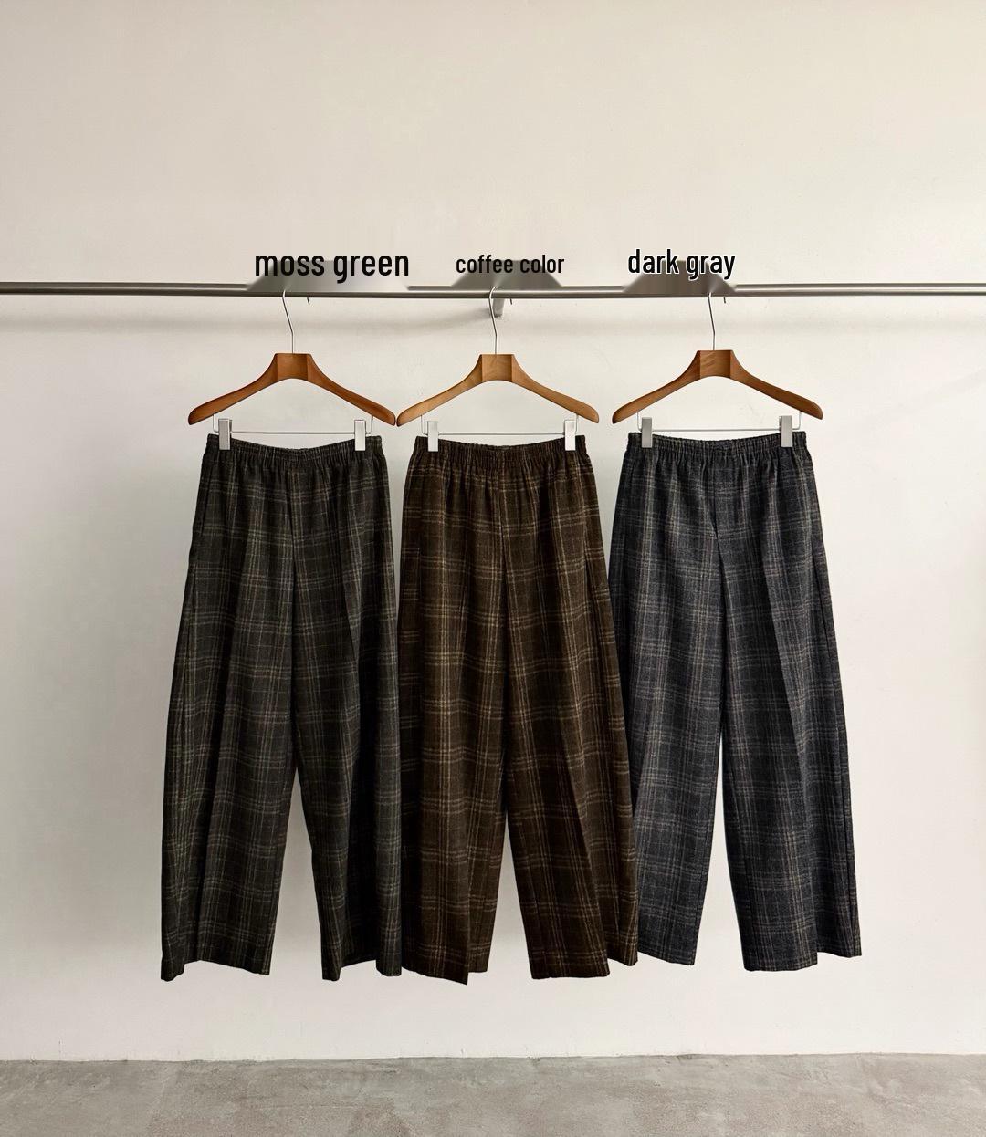 COLNE New Early Spring Wool Retro Plaid Hot Stamping Casual Pants C5547 M кофейный