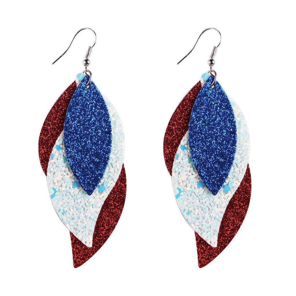 Independence Day Leather Pu Earrings Water Drops Stars And Stripes Stars Ladies