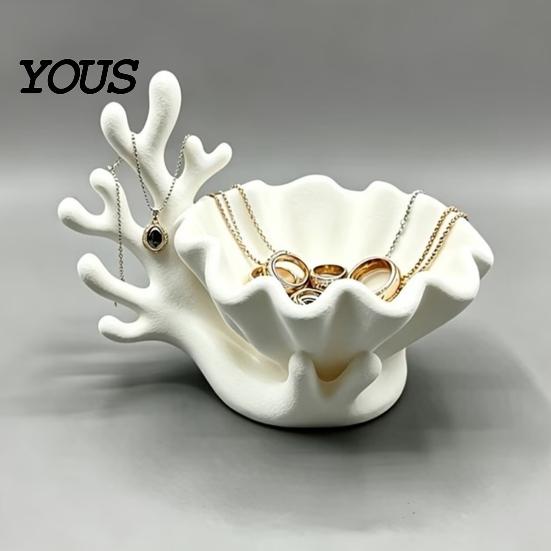Matte Texture Jewelry Tray 3D Printed Shell Shape Dish Tray, Ocean Wave Organizer with Grooved Design, Ring Earring Holder Vanity Earrings