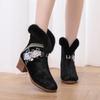 Winter Embroidered Ankle Boots for Women Non-Slip Low Block Heels Snow Booties with Faux Fur Lined Women's Warm Comfortable Fleece Walking Boot Shoes