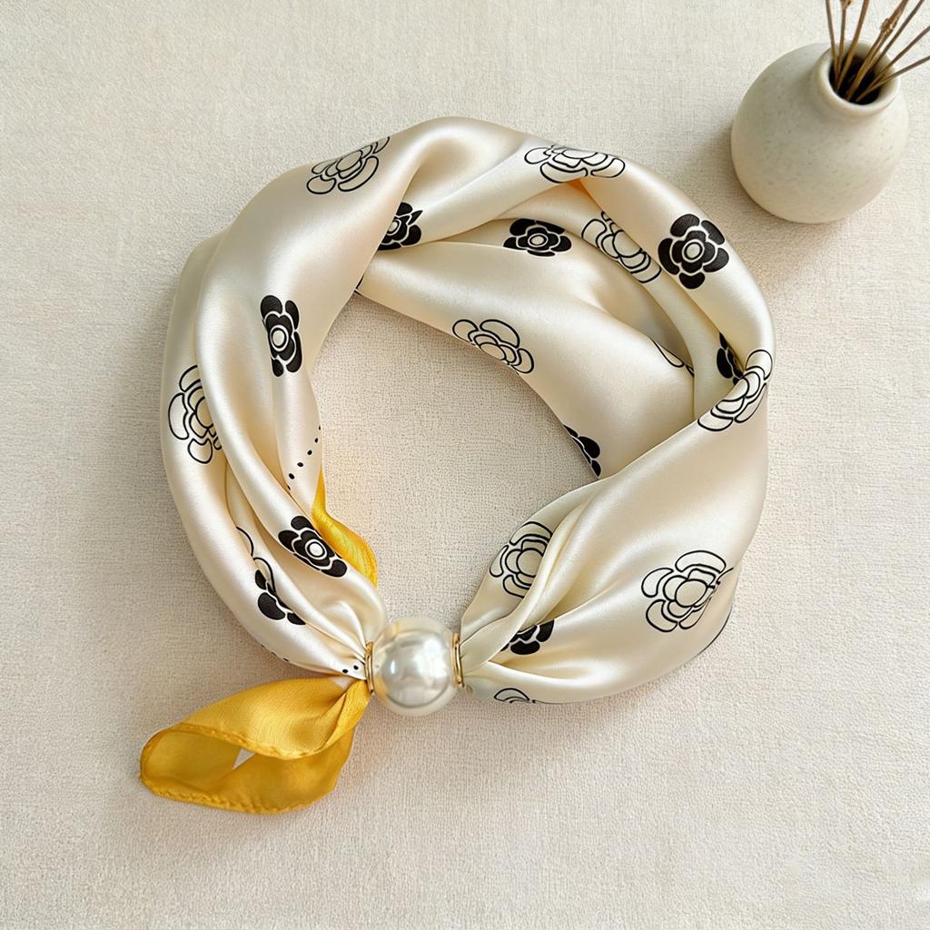 Scarf Magnetic Silk Collarbone Pearl Neck Scarf Thin Lazy Pendant Chain Buckle Bandana Handkerchief Foulards Femme Accesories