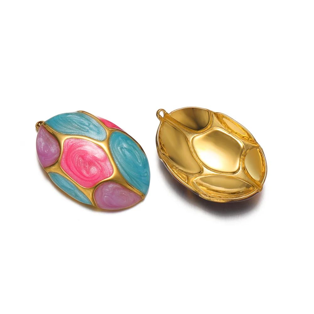 5pcs Stainless Steel Enamel Dinosaur Egg Charms Pendants for DIY Children Necklaces Boho Jewelry Earrrings Making Supplies