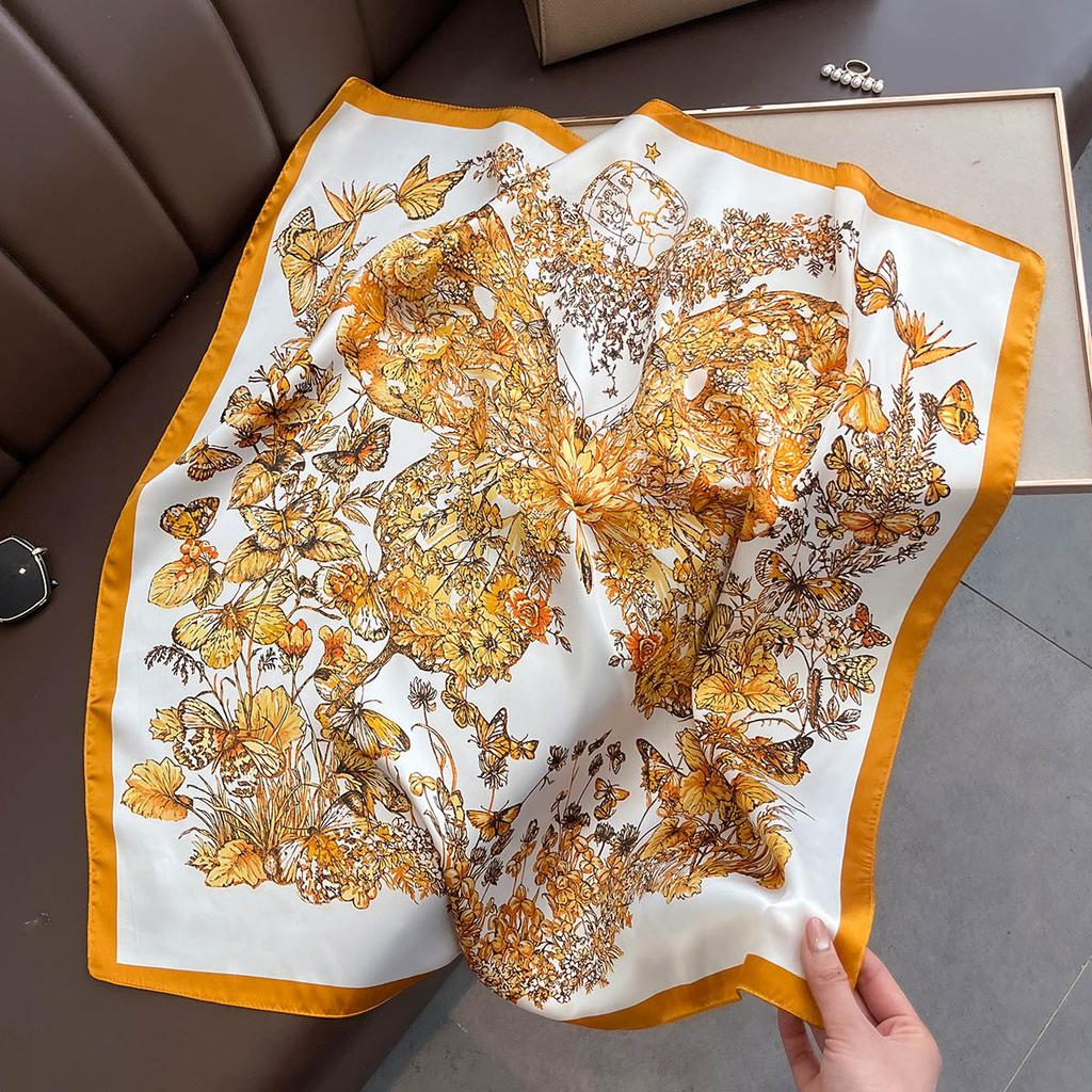 Spring and Summer Korean Version Butterfly Printed Silk Scarf Imitation Silk Chinese Scarf for Women Professional Wear Suit Decorative Scarf Hair Belt