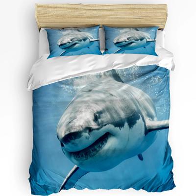 Housse de couette confort imprimée bouche dents ondulées de requin mer taie d'oreiller textile maison housse de couette garçon enfant adolescent fille ensemble de literie 3 pièces