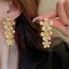 Fan Flower Bamboo Tassel Earrings Trend Ear Hook National Style Temperament High-end Earrings