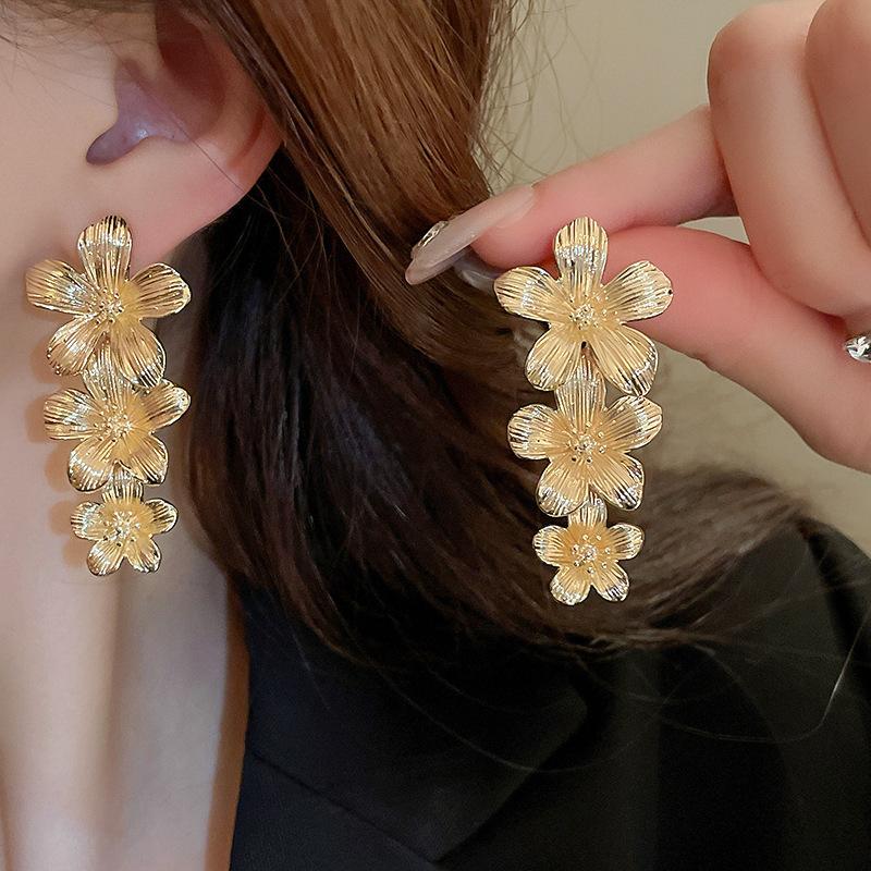 Fan Flower Bamboo Tassel Earrings Trend Ear Hook National Style Temperament High-end Earrings