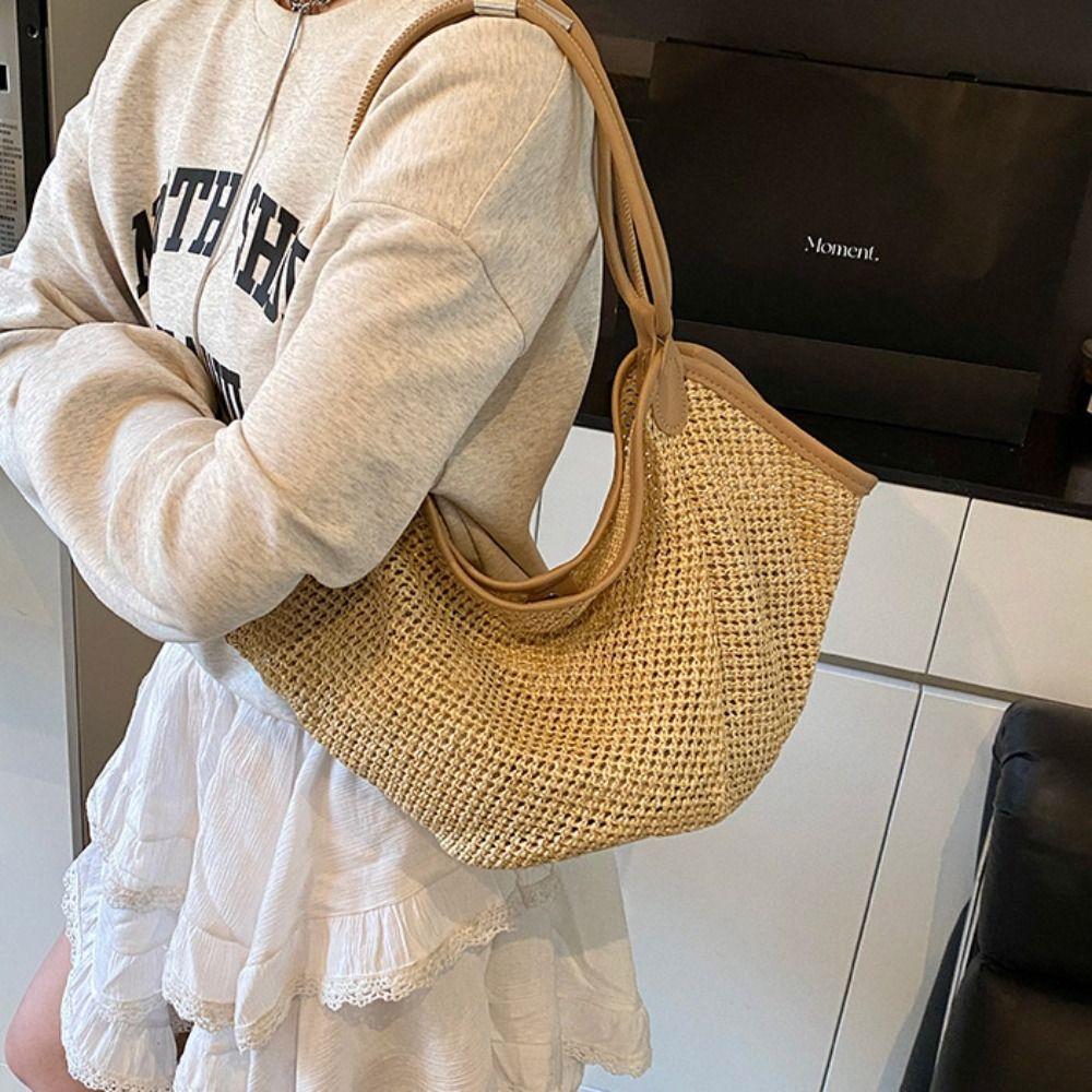 Hollow Out Bohemian Beach Bag Parent Shoulder Bag Hollow Shoulder Bag Straw Woven Bag  Streetwear