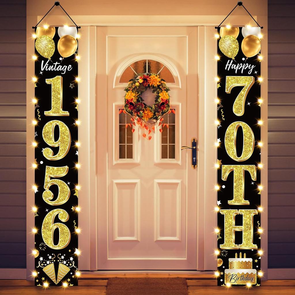 50th Birthday Party Banner Lighted Decorations for Men and Women - Black Gold Vintage 1976 50th Birthday Door Banners with LED Light, Fifty Years