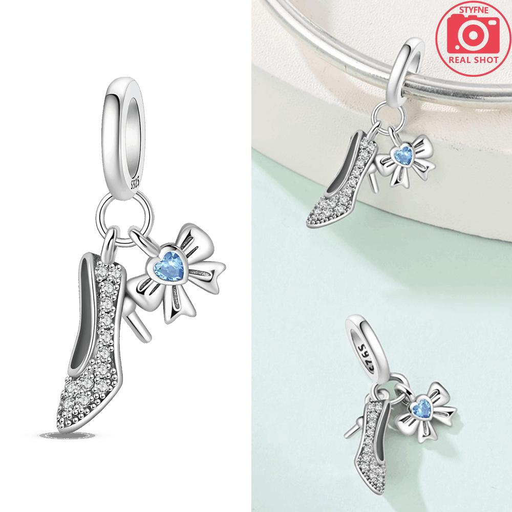 Charms Copper Original Blue Zircon Swan Pendant Butterfly Shoes Bead Fit Bracelet Women Jewelry Diy Accessory Gift