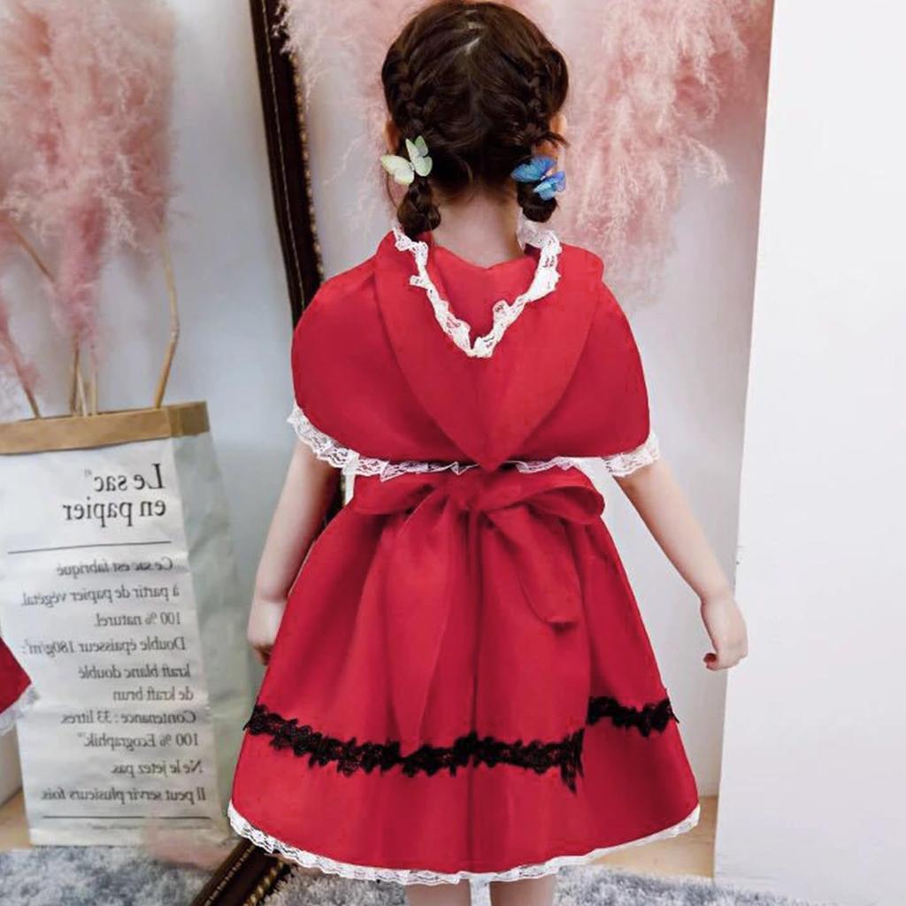 Angenster Halloween Little Red Riding Hood Costume for Set and Pumpkin Size Cute and Perfect for Commemorative Dance and Girls, 3-Piece (Dress, Cape,