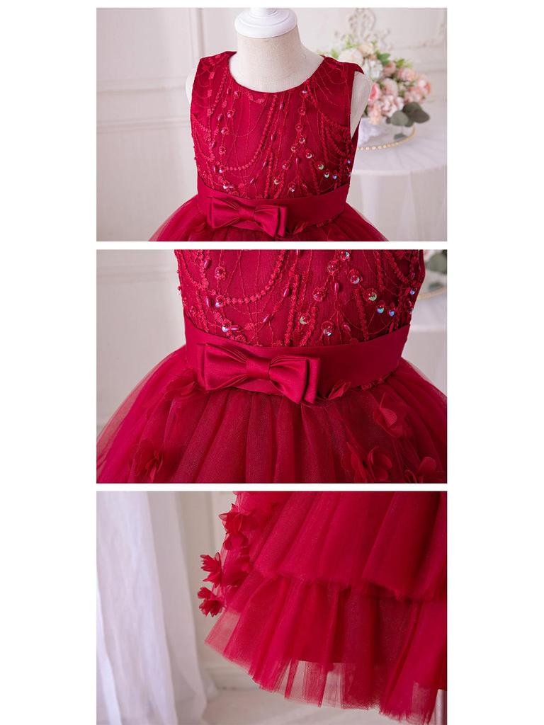New Puffy Bridesmaid Girl's Dress with Layered Butterfly Design - Princess Evening Gown for Weddings or Festivals