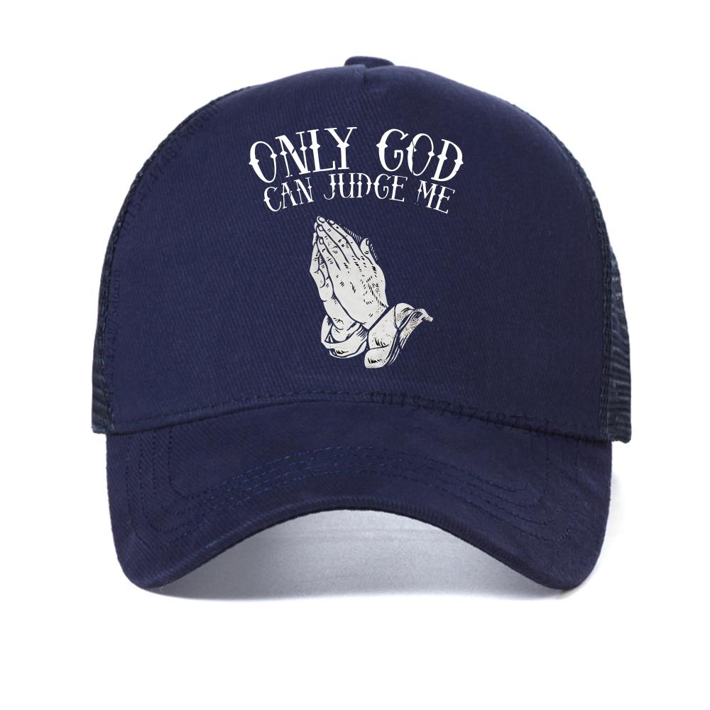 

Only God can judge me Printed baseball cap Men s summer fashionable casual caps outdoor adjustable mesh trucker hat Snapback hat Adjustable темно-синього кольору
