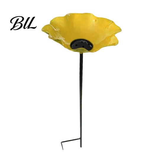 Bee Watering Station Garden Metal Flower Stake Decorative Bird Bath Ground Insert Butterfly Drinking Bowl for Backyard Pollinators Wild Birds