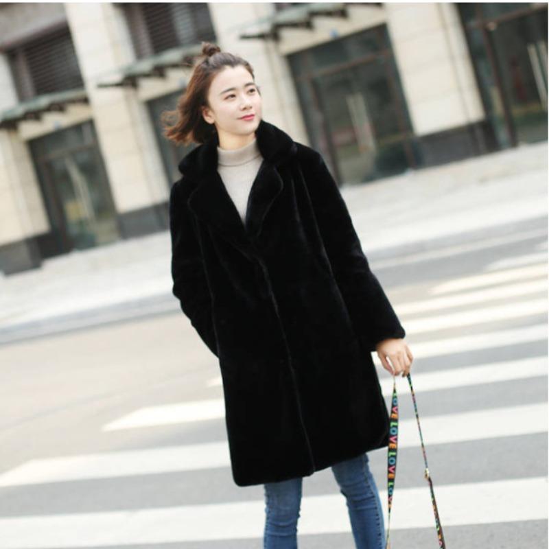 2 Winter new imitation fur coat women's medium and long coat thin slim fashion large size thickened suit collar