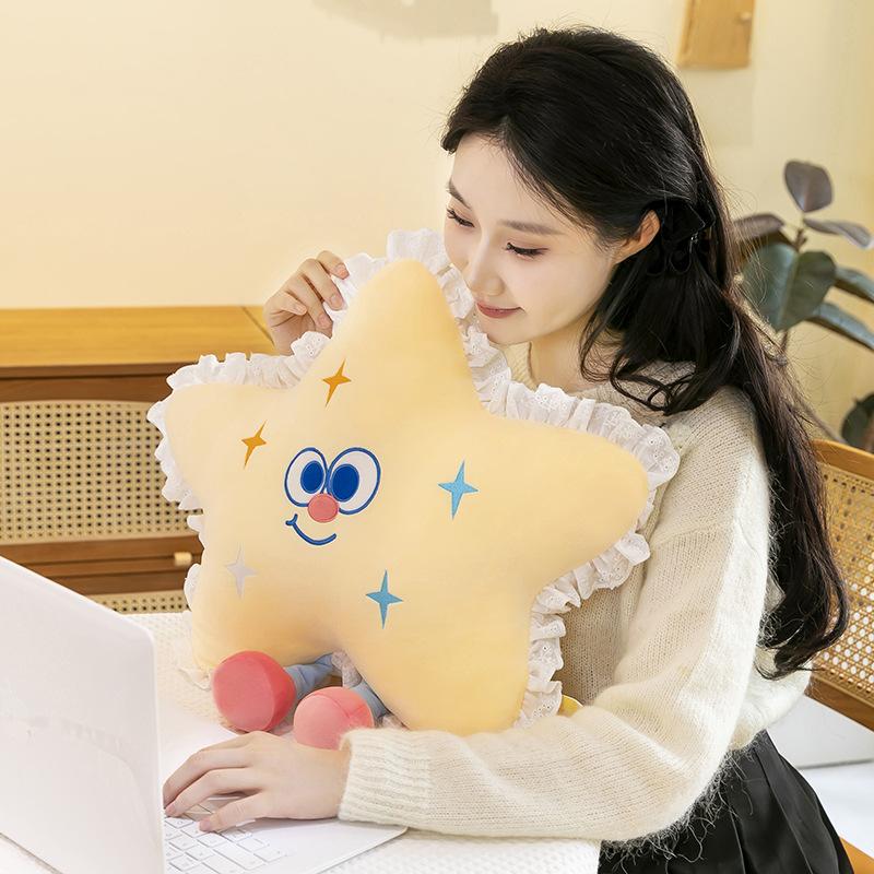 Cute Lace-edged Star Plush Pillow Girl Heart Cushion Girl Office Pillow Birthday Gift Car Doll