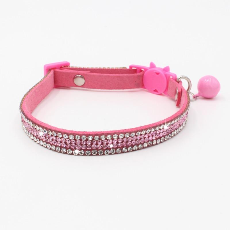 Pet Collar Shiny Rhinestone Color Anti-bridle Suede Soft and Comfortable Bell Style Cat Leash Collar