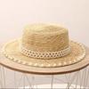 New Summer Japanese Style Pearl Straw Hat for Women - Flat Top Design, UV Protection Sun Cap Perfect for Beach Travel Vacation