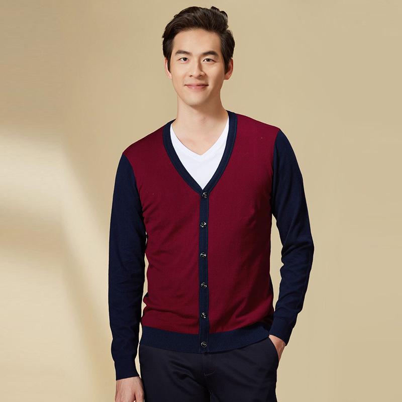 Goldbergh Men's Autumn Red Color Block Cardigan Sweater