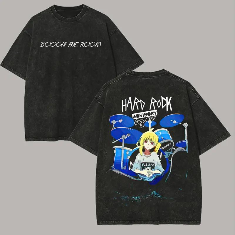 Ijichi Nijika Print T-shirt Anime BOCCHI THE ROCK! Clothing Men Women Cotton Tshirts Retro Washed T Shirt Harajuku Male Tops