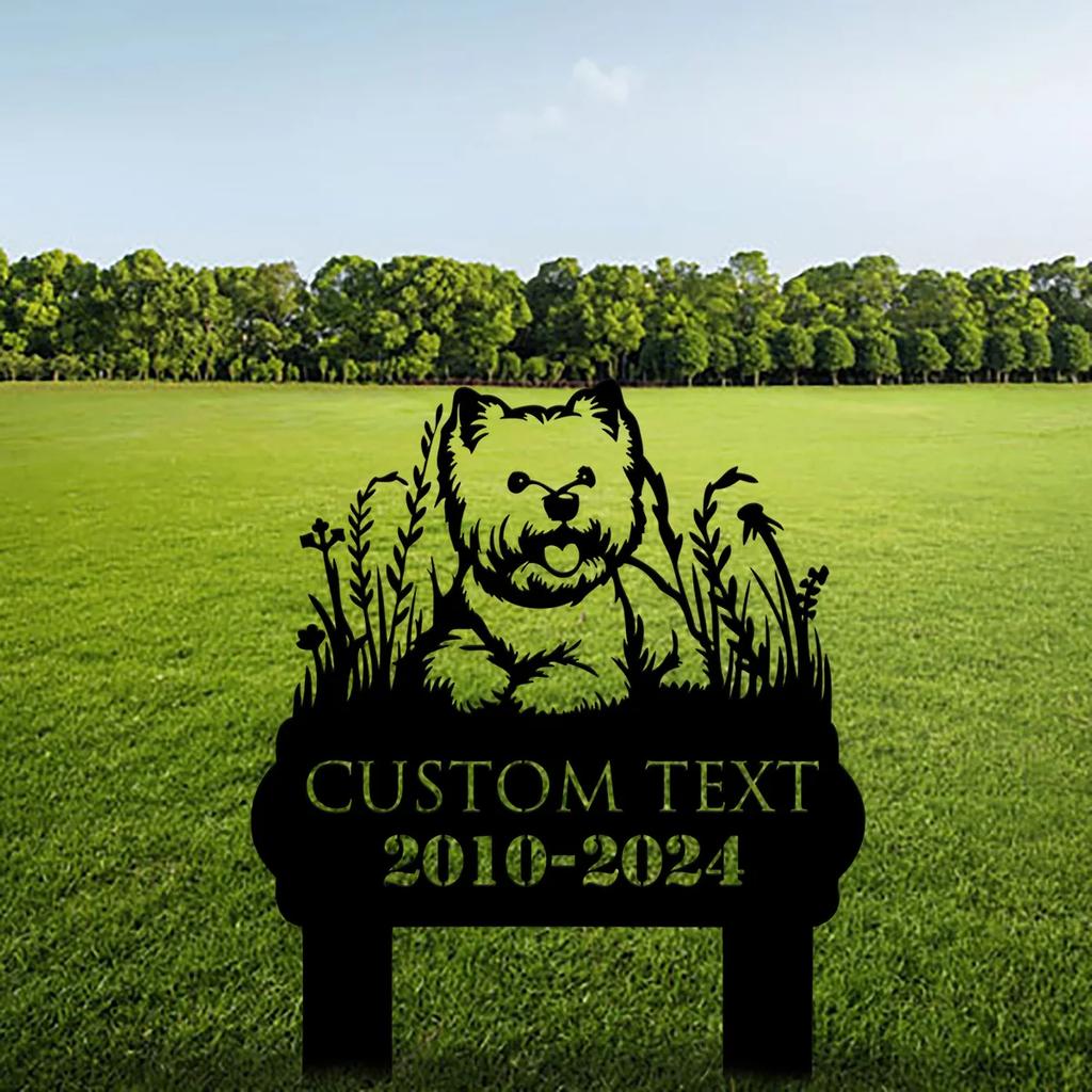 Individueller Westie Hund Gedenk-Gartenpfahl, Metall Haustier Grabstein, Outdoor Hund Hofkunst