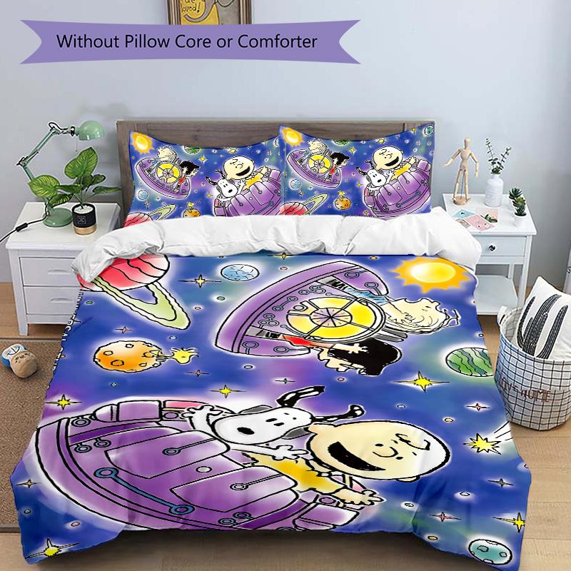 Space Adventure Friends Printed 3pcs Bedding Set Soft Microfiber 1 Duvet Cover And 2 Pillowcases Home Bedroom Decor Xmas Gift K1452