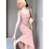 Casual Simple Style Solid Color U-neck Dress Women's Slightly Fat Long Dress Little Mother Waist Hip Skirt Summer Wholesale