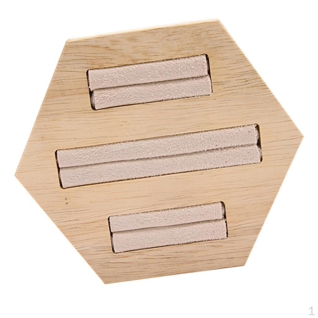 

Wooden Ring Display Tray - Pentagon PU Leather Insert Jewelry Storage Holder EarringS Showcase Beige Flannelette