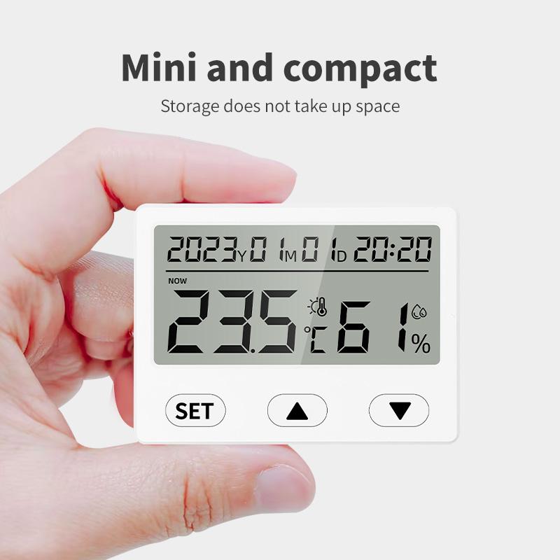 Home Digital Thermo-Hygrometer Ultra-Thin LCD Big Screen Measures Temperature Humidity with Time Clock Display Plastic For Room 2