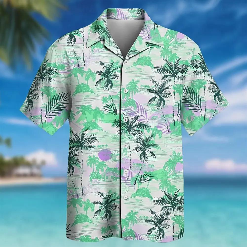 Men's Summer Short Sleeved Casual Street Fashion Lapel Shirt Top Hawaii Vacation Beach Shirt