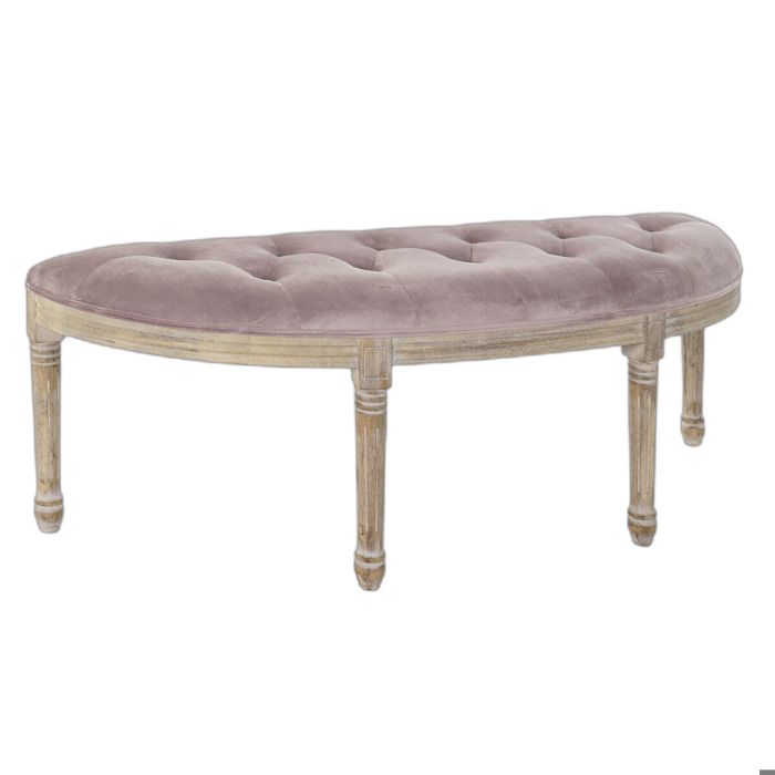 Lavice - DKD Home Decor - Samet a dřevo hevea - Růžová/přírodní - Klasický styl - Snadná montáž