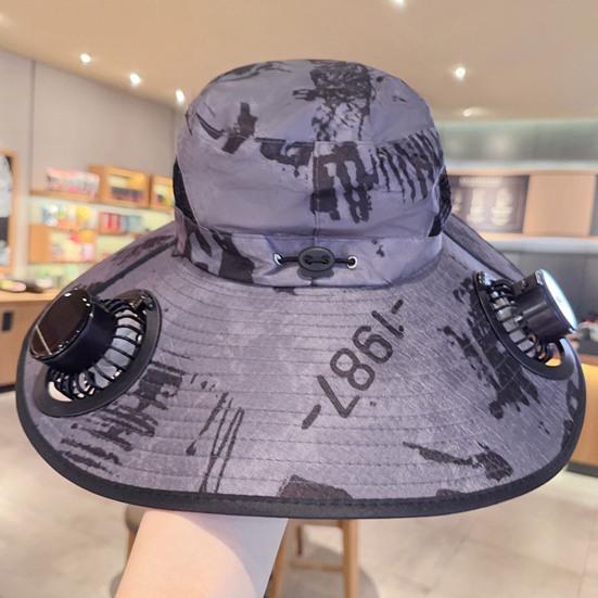 Yousheng Fan Cap Wide Brim Sun Protection Hat with Dual Power Supply Fans Solar USB Charging Built-in Battery Outdoor Cooling